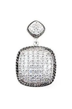 Metalbox — Pendentif Iris — pendentif carré en argent 925 rhodié, pavage dense de zircons