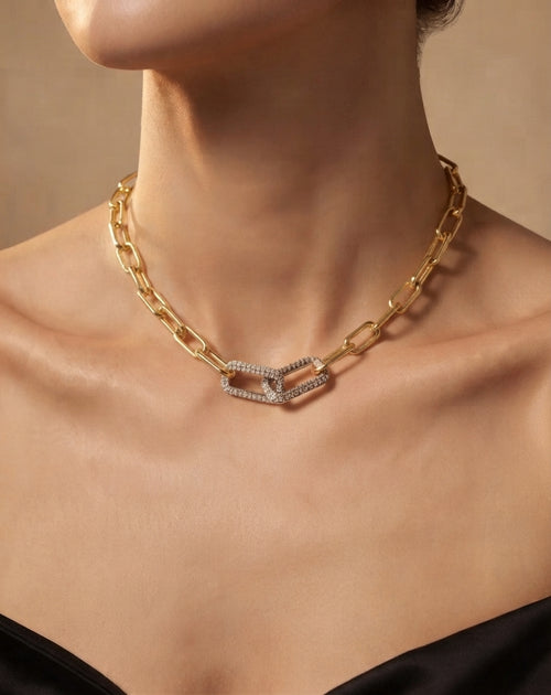 Metalbox — Collier Jaqueline — collier choker en argent 925 plaqué or jaune, 260 diamants taille rose