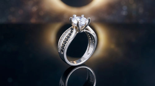 Metalbox — Bague Camille — bague solitaire en argent, zircons blancs et oxydes noirs