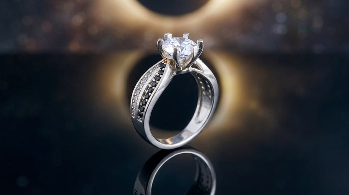 Metalbox — Bague Camille — bague solitaire en argent, zircons blancs et oxydes noirs