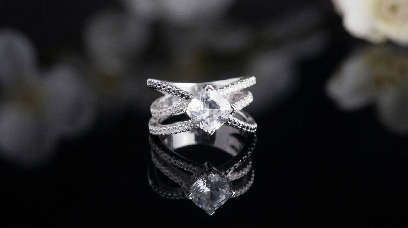 Metalbox — Bague Solène — bague en argent blanc sertie de zircons