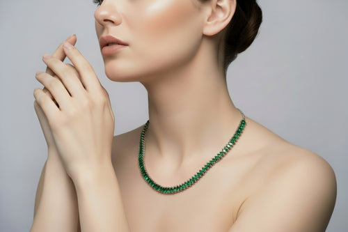Metalbox — Collier Véréline — collier en argent massif, ruban de cristaux Swarovski® vert émeraude