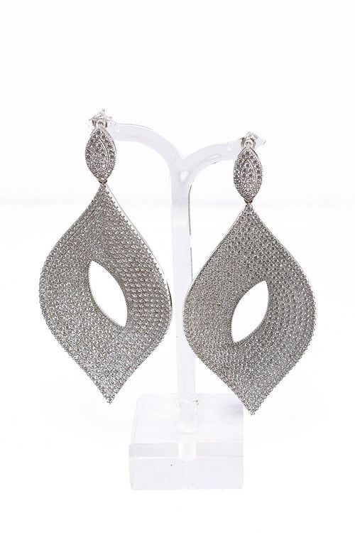 Metalbox — Boucle d'oreille Rose — boucles d'oreilles en argent massif pavées de zircons cubiques blancs