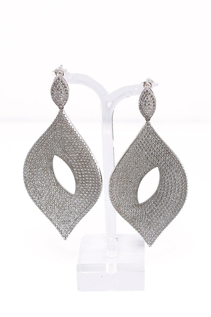 Metalbox — Boucle d'oreille Rose — boucles d'oreilles en argent massif pavées de zircons cubiques blancs