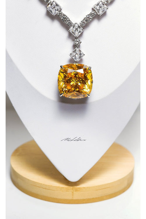 Metalbox — Parure Céliane — parure architecturale en argent massif rhodié, cristaux et zircons jaune canari